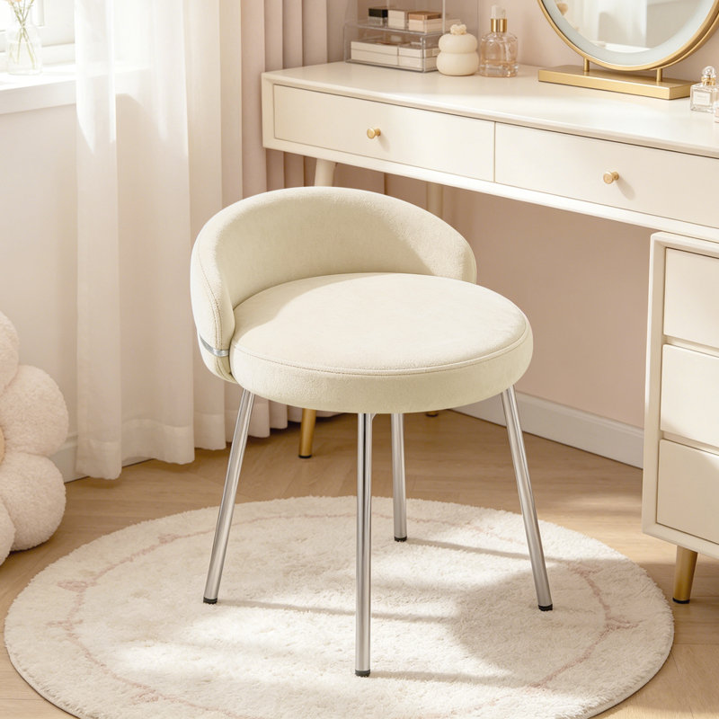 Chaise de coiffeuse avec tabouret d'appoint à dossier bas pour salle de bain et salon, velours, White Velvet