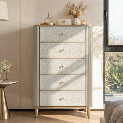49.4'' H Mother-Of-Pearl Shell Five-Drawer Chest With Solid Wood Legs