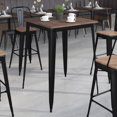 Table carrée en métal 31,5 po à hauteur de bar avec plateau rustique