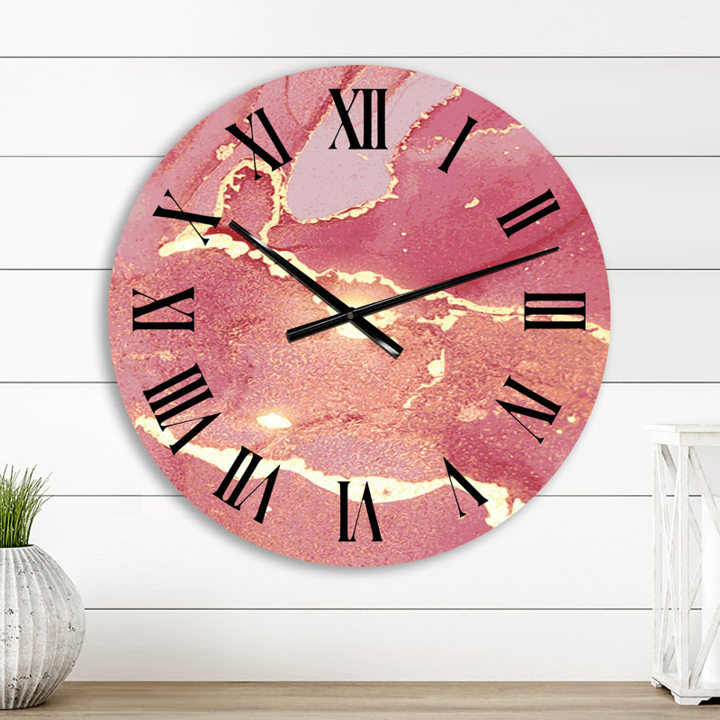 Pink & Gold Marble Liquid Art I Wall Clock, Small