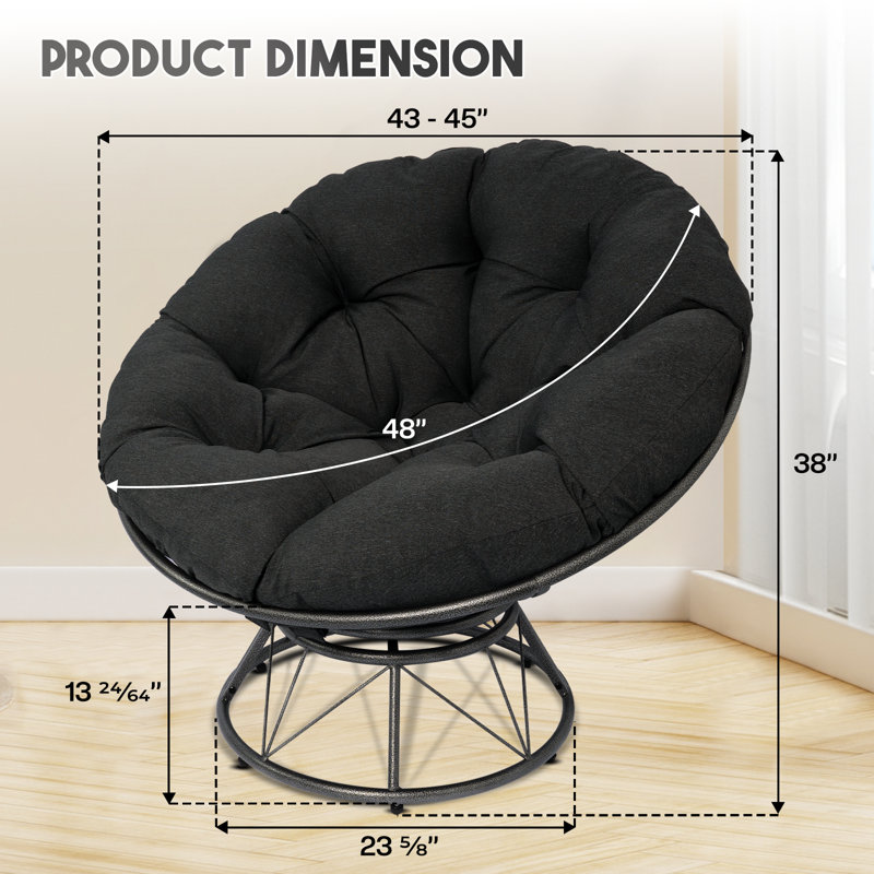 Oversized Swivel Papasan Accent Chair with Cushion, 360° Swivel, Ultra Comfortable Cushion, Relaxing Chair for Living Room, Bedroom, Reading Book