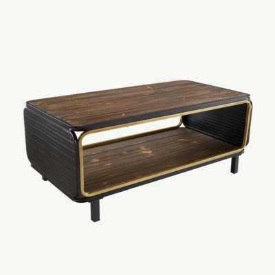 Table basse carrée, support de bureau en bois massif en métal, tables basses de salon avec rangement, table basse style campagne moderne, 44,09 po x 22,05 po x 18,11 po