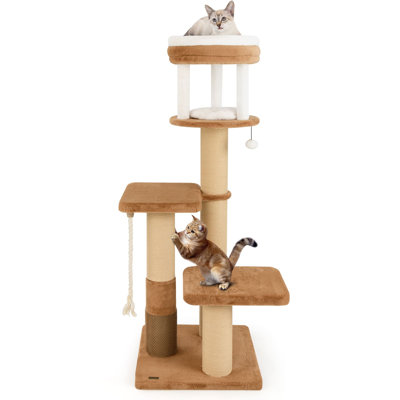 Cat Tree for Indoor Cats 166 cm Tall Kitty Tower w/Self-groomer-Caramel