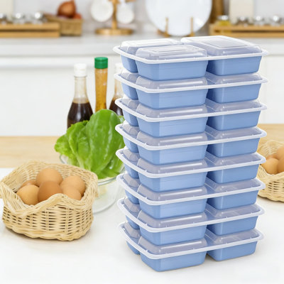 Paquet de 50 (100 pièces) contenants de préparation de repas à 3 compartiments avec couvercles, contenants de rangement en plastique réutilisables de 32 oz, résistants aux fuites, au micro-ondes, au congélateur et au lave-vaisselle