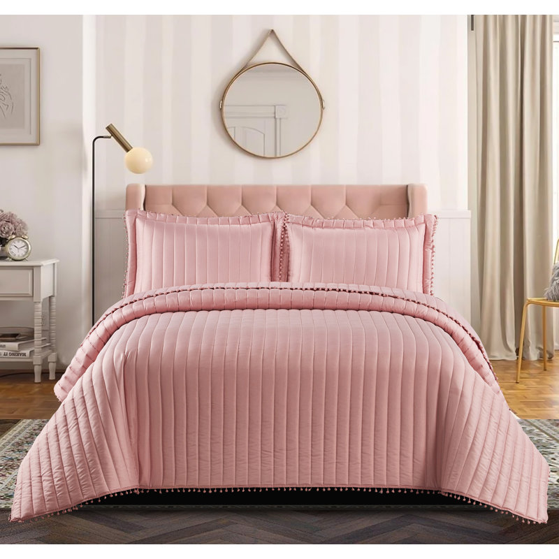 Kazanovicz Polyester No Pattern Bedspread, Blush Pink, W240 x L250cm