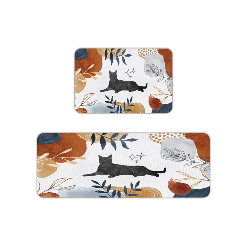Tapis de cuisine à motif de chats Boho, bleu orange, 2 pièces
