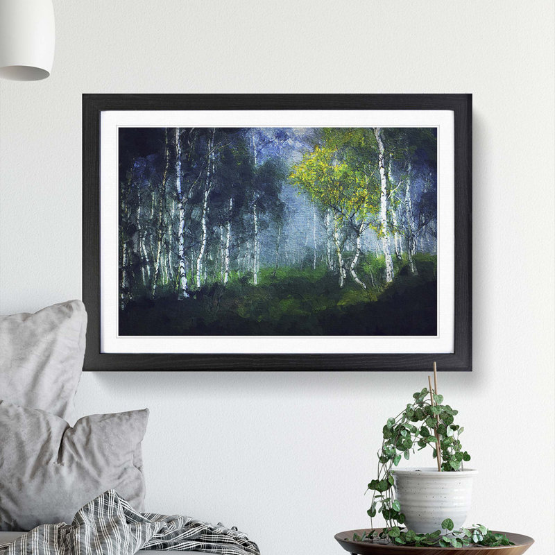 Wonderous Birch Tree Forest - Picture Frame Painting Print, 48cm H x 65cm W x 2cm D, Black Framed