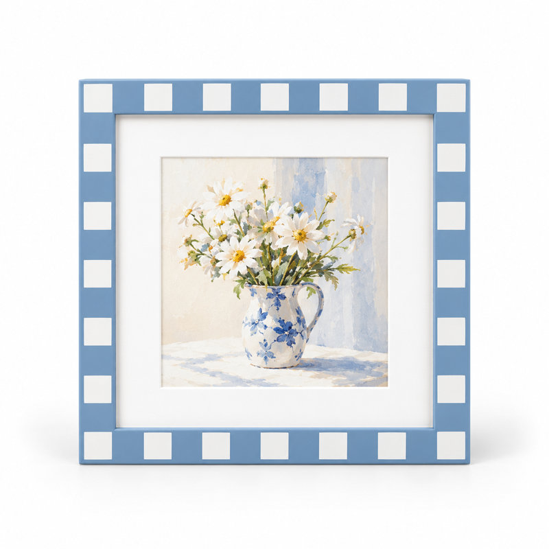 Cadre photo à carreaux, Bleu, 8" x 8"