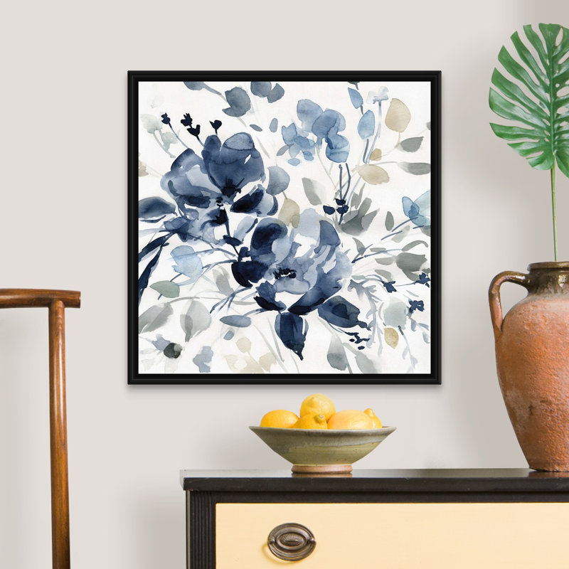 Indigo Garden II - reproduction d'art sur toile, Cadre flottant noir, H 25,7 po x l 25,7 po x P 1,75 po