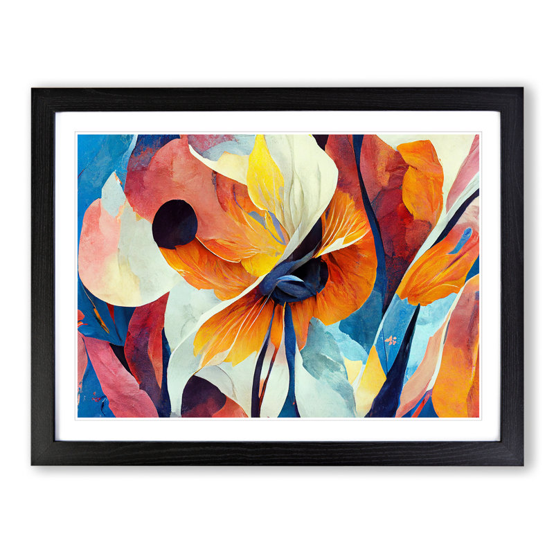 Artistic Floral Abstract Vol.4 - Single Picture Frame Print, 46cm H x 64cm W x 2cm D, Black Framed