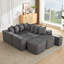 Canapé en velours côtelé désossé en forme de U, 137,5 po avec chargement USB et sans fil, table basse et porte-gobelet, conception modulaire mobile, 6 sièges, sans assemblage-1645438189