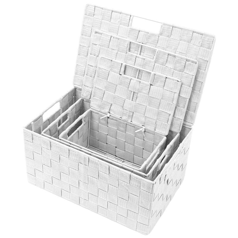Sorbus Stackable Woven Basket with Lid and Handles 3 Pack, White