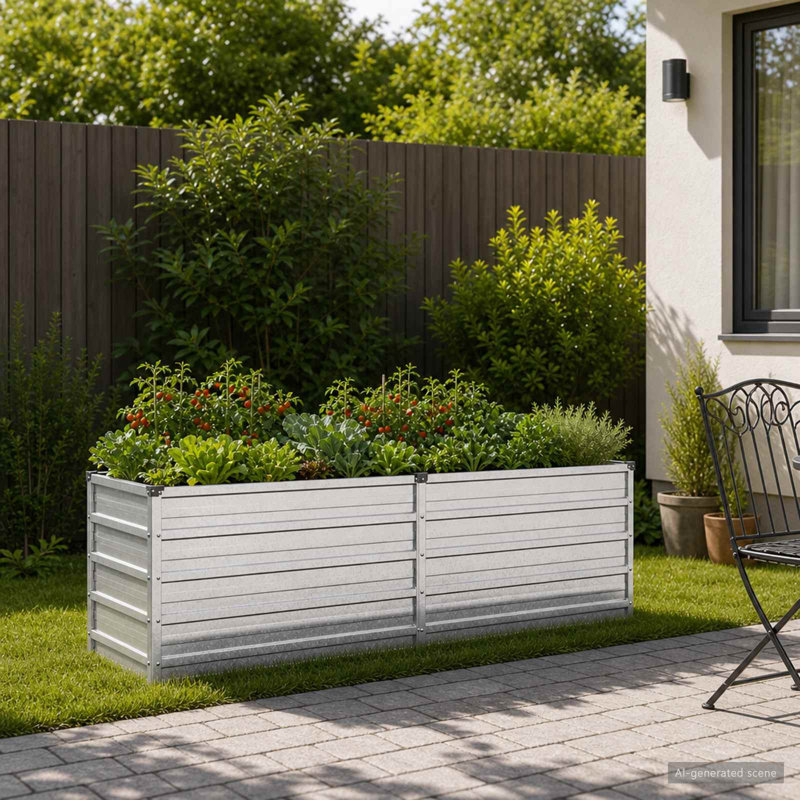 Raised Garden Bed, 55cm H x 160cm W x 40cm D, Silver