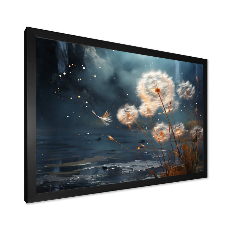 Dandelion Dreams Flight - Floral Canvas Wall Art, H 30 po x l 40 po x P 1,5 po, Cadre photo noir