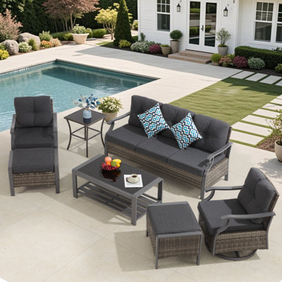 Outdoor Patio Furniture Set, 7 Pieces Outdoor Conversation Sets With Coffee Table, Side Table & Ottoman, Wicker Rattan Outdoor Sectional Sofa Set For Backyard, Deck, Porch, Poolside