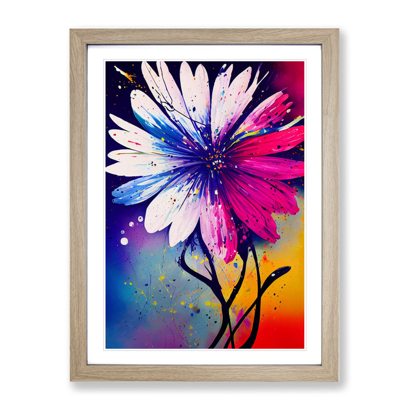 Paint Splat Flower No.5 Abstract - Single Picture Frame Print, 64cm H x 46cm W x 2cm D, Oak Framed