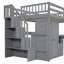 Lit double gris et lit mezzanine pour adolescents. Comprend des escaliers, une bibliothèque, des tiroirs, un bureau et une armoire. Fabriqué en bois. Lit optionnel peu encombrant pour les adolescents. Équipé de matériaux de qualité. Solution-960031018-960031016