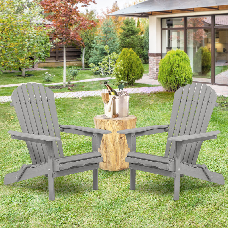 Wesley Solid Wood Folding Adirondack Chair, Gray