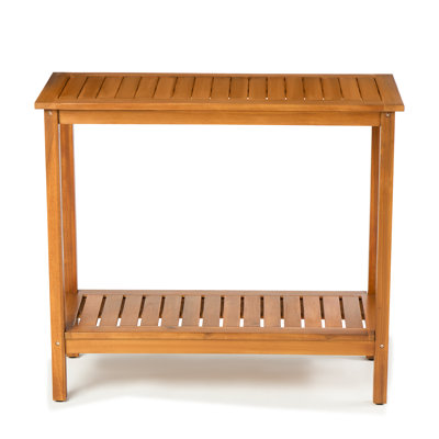 Acacia Solid Wood Console Table, (42''W x 18''D x 37''H)  2-Shelf Indoor Outdoor Multifunctional Table (Easy Assembly)