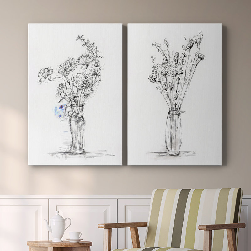 «Wild Bouquet Study I» - Toile tendue avec châssis de qualité supérieure - Prêt à être accroché, H 18 po x l 24 po