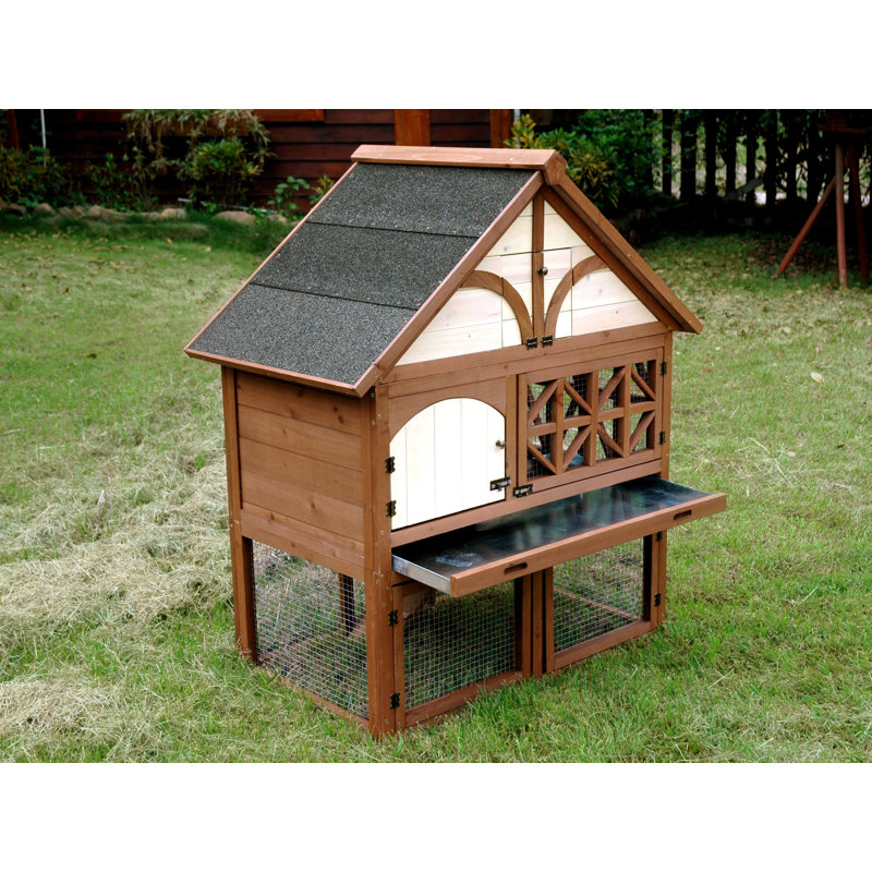 Tudor Style Brown and Beige Wooden Rabbit Hutch