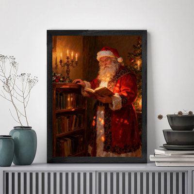 Black Framed Vintage Santa Claus is reading the gift list Wall Art Classical realistic oil painting Style Framed Prints