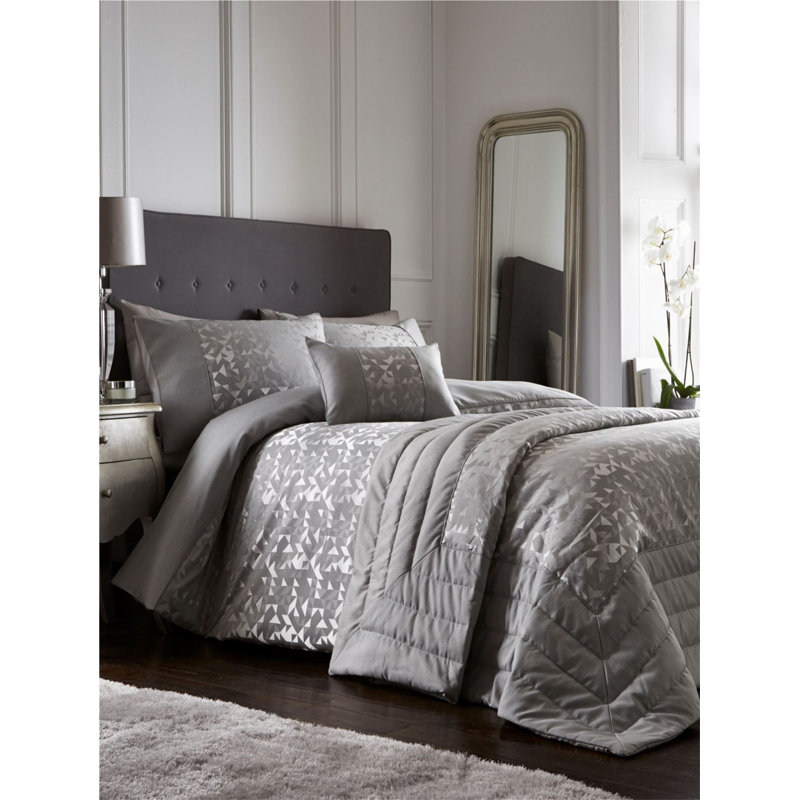 Winon Geometric Luxury Duvet Cover Set, Double Duvet Cover + 2 Standard Pillowcases, Silver