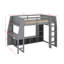 Lit mezzanine double en bois avec bureau, étagères à rangement multiples, DEL et portemanteau suspendu-1089999416