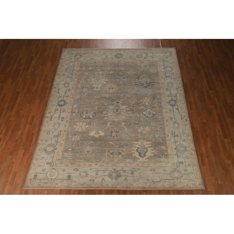 Vegetable Dye Brown Floral Oushak Turkish Area Rug 8x10
