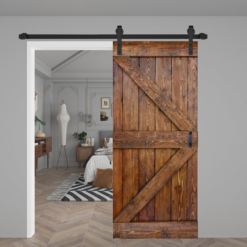 Panneau de bois massif peint avec trousse de quincaillerie d'installation, 36 po x 84 po x 1,5 po, Noyer classique