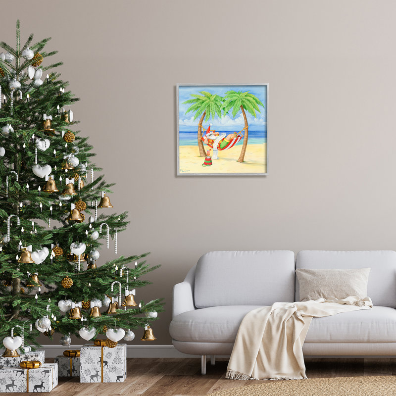 Père Noël sur un hamac de plage par Paul Brent, H 24 po x l 24 po x P 1,5 po, Estampe numérique Farmhouse
