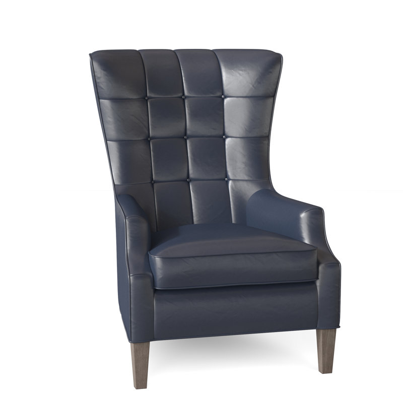 Gallin Leather Tufted Wingback Chair, Anilina Cacao Genuine Leather, Stone