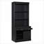 Bibliothèques | Bibliothèque de rangement moderne de 83,4 po de hauteur avec éclairage DEL 3 pièces, portes coulissantes, tablettes ouvertes pour le bureau à domicile | Noir | Bois massif + panneau de fibres à densité moyenne