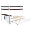 Élégant lit superposé avec lit gigogne simple, rangement de bureau en blanc et finition noyer