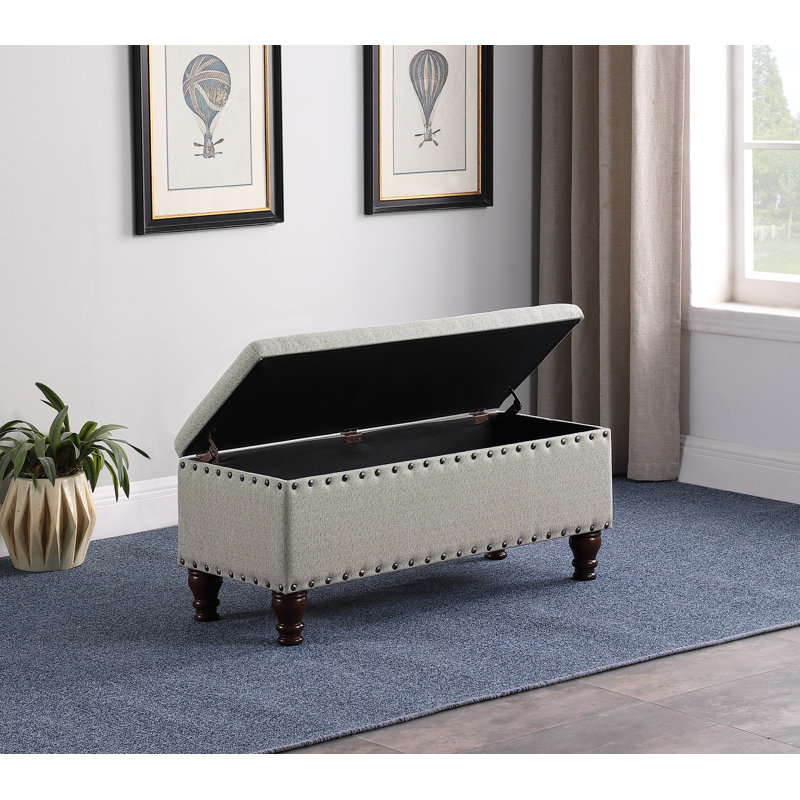 Collantes Upholstered Storage Bench, Textured Gray Woven
