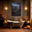Art mural sur toile Misty Iron Gate and Lantern On Woodland Path-268598296