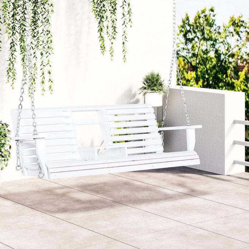 Balancelle blanche pour trois personnes, avec table basse pliante, porte-gobelets et capacité de 440 lb, 3 supports suspendus en bois, table et