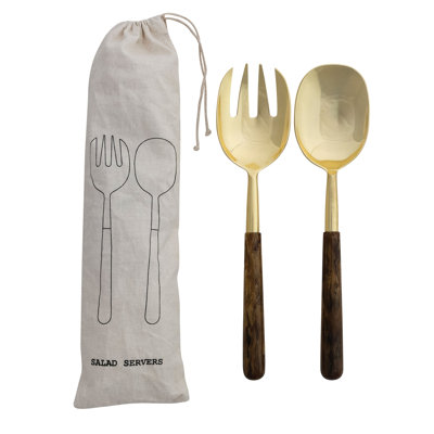 Stainless Steel Salad Spoon And Fork Server With Marbled Resin Handles