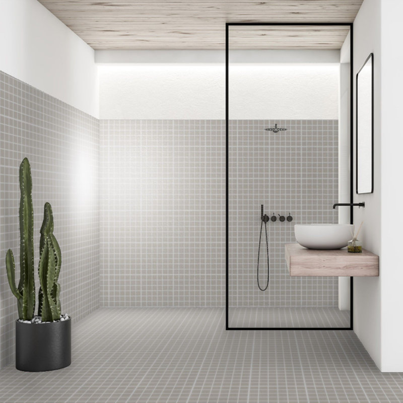 Refinery 2'' W x 2'' L Porcelain Tile Grid Mosaic Sheet, Pewter