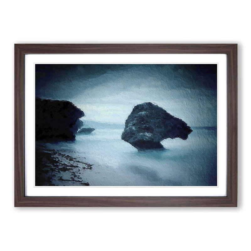 Rock Formations upon a Beach in Barbados - Picture Frame Painting Print, Walnut Framed, 27cm H x 36cm W x 2cm D