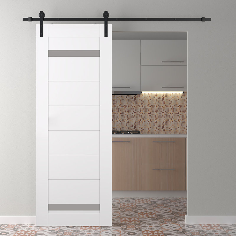 Porte de grange en lambris de bois manufacturé avec ensemble d'installation, Blanc noble, 29,75 po x 79,37 po