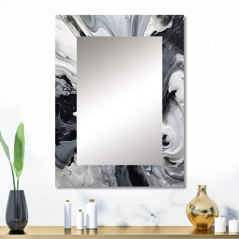 Black and Grey Harmony In Chaos - Abstract Decorative Mirror, Modern Wall Mirror, Printed Metal Art, 32" x 24"