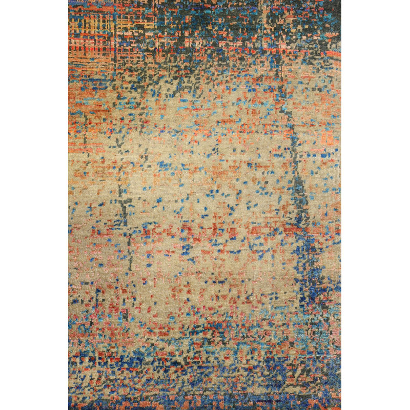 New Indian Gonbad Wool And Silk On Cotton 9'11" X 13'10" Teal