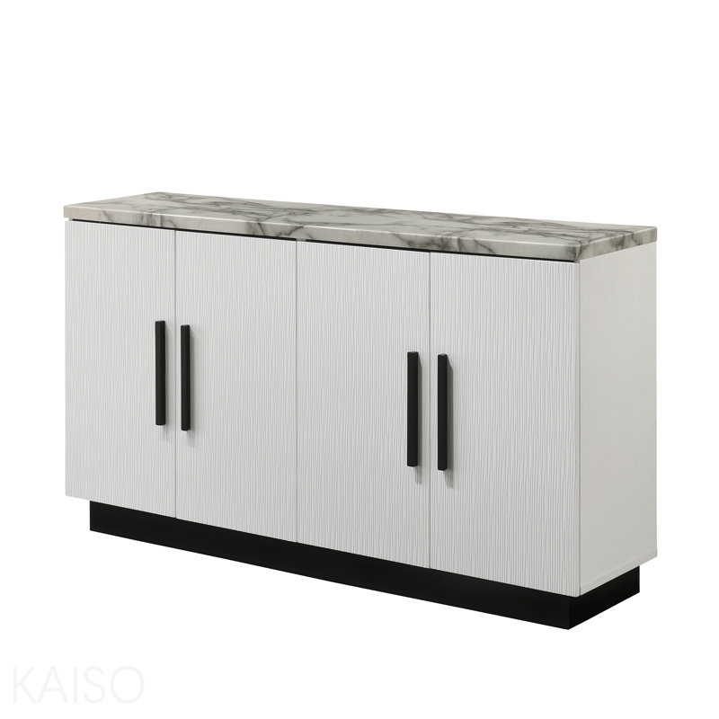 Console 63 po, plateau en faux marbre pour le salon - blanc