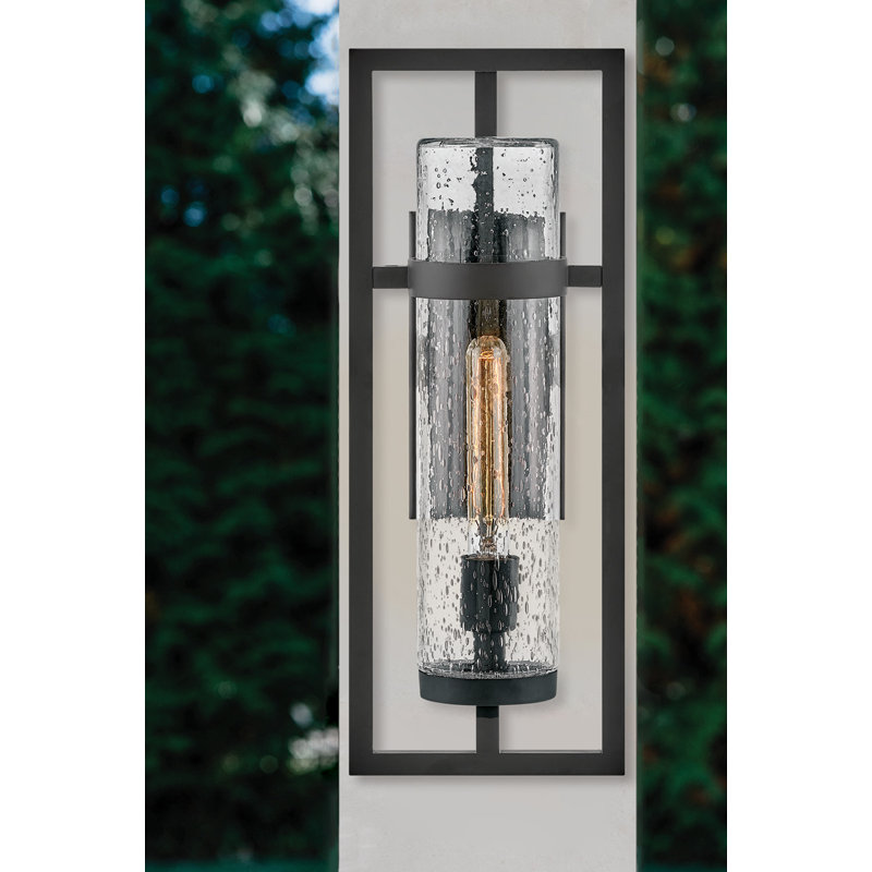 Cordillera Seeded Glass Outdoor Wall Lantern, Black, 26" H x 8.75" W x 7" D