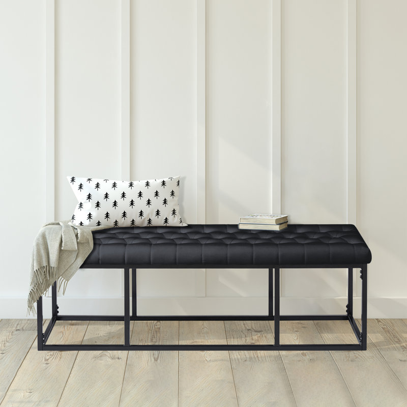 Olmsted Faux Leather Bench with Metal Legs, Black
