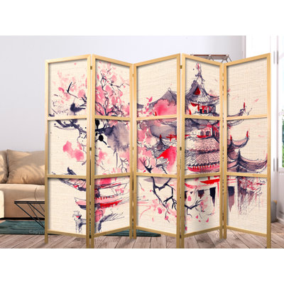 225 cm W x 171 cm H 5 - Panel Solid Wood Folding Room Divider