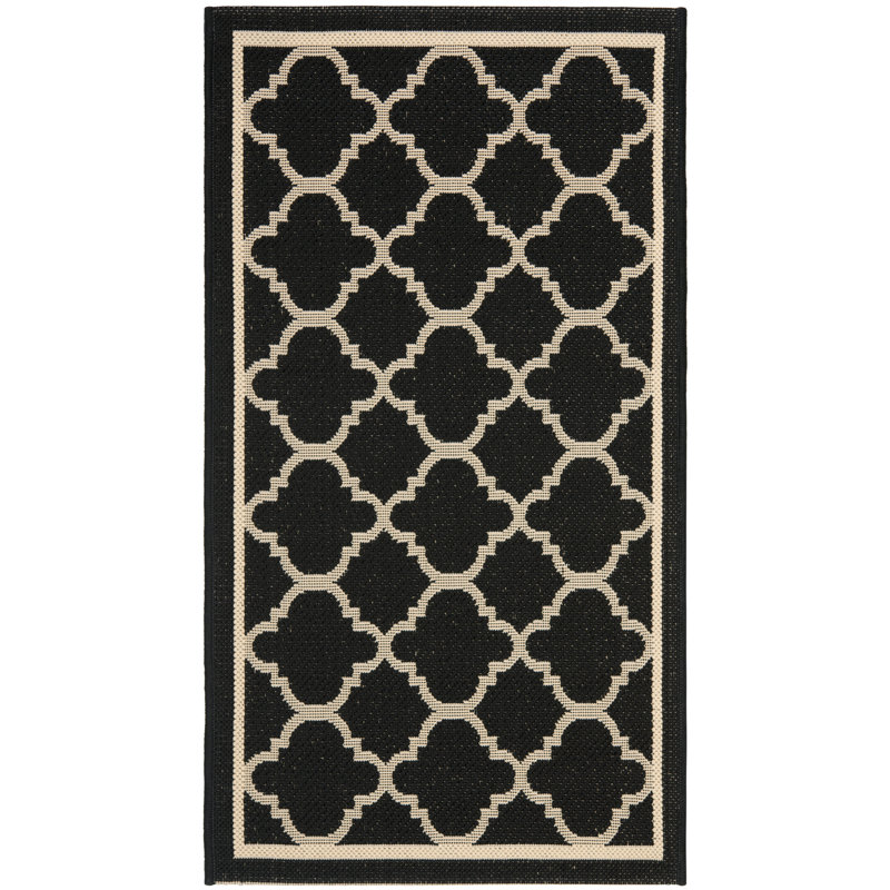 Herefordshire Indoor/Outdoor Hooked Black/Beige Rug, Rectangle 79 x 152 cm