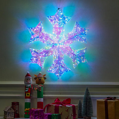 Flocon de neige 15 po Prismatic iridescent, 100 lumières DEL blanches fraîches