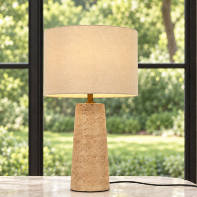 18.5" Travertine Table Lamp with Linen Shade